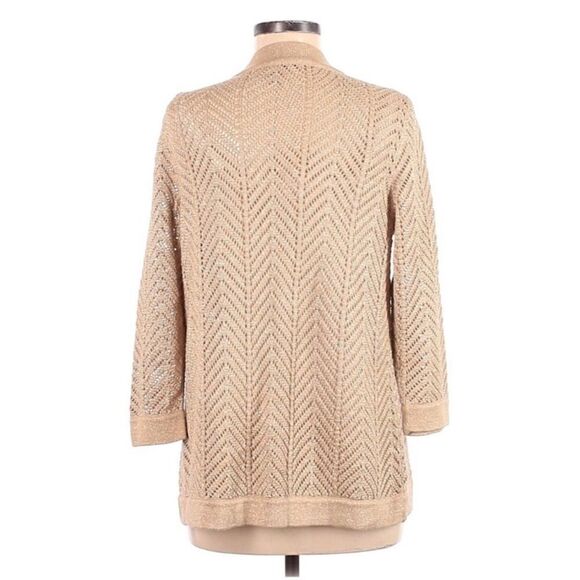 Peter Nygard Gold Metallic Knit Cardigan Sweater, Size Medium Petite - Picture 2 of 5